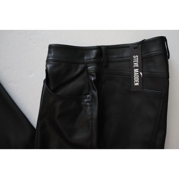 Steve Madden Women Sz 27 Black PU Leather Loren Mid-Rise Straight Leg Pants - Picture 8 of 11